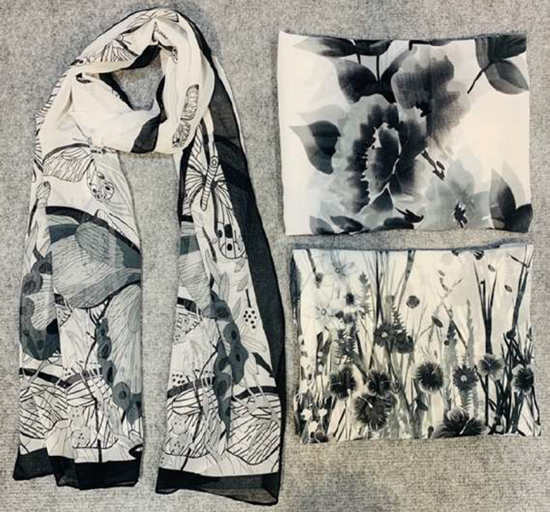 Picture of £6.99 MONO FLORAL SCARVES 3 ASST (12)