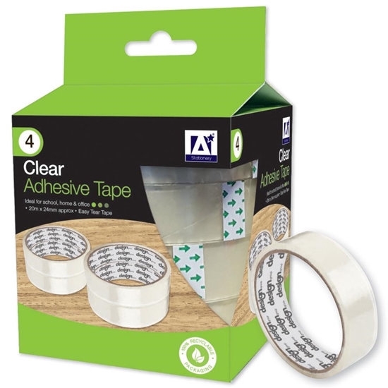 Picture of 4 x CLEAR ADHESIVE TAPE ROLLS 20M X 24mm