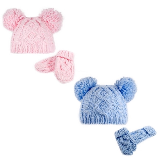 Picture of £4.99 BABY POM POM HAT & MITTENS SET