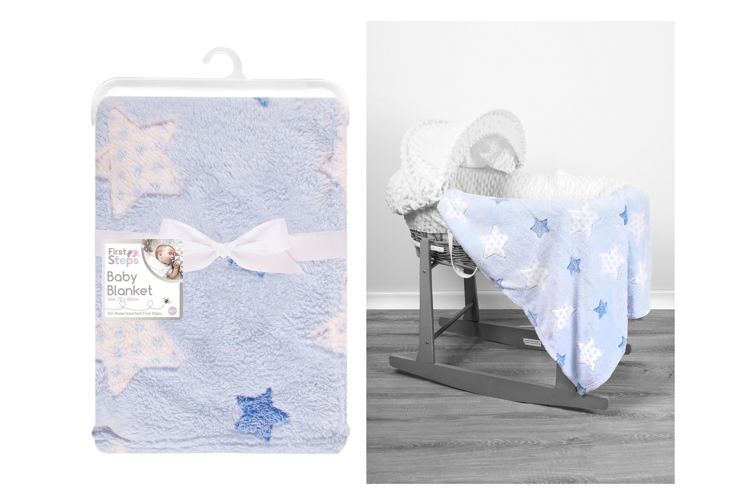 £7.99 BABY BLANKETS BLUE STARS DESIGN Greenheys Sundries