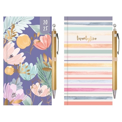 Picture of £1.99 SLIM FLORAL STRIPE 2025 DIARY& PEN