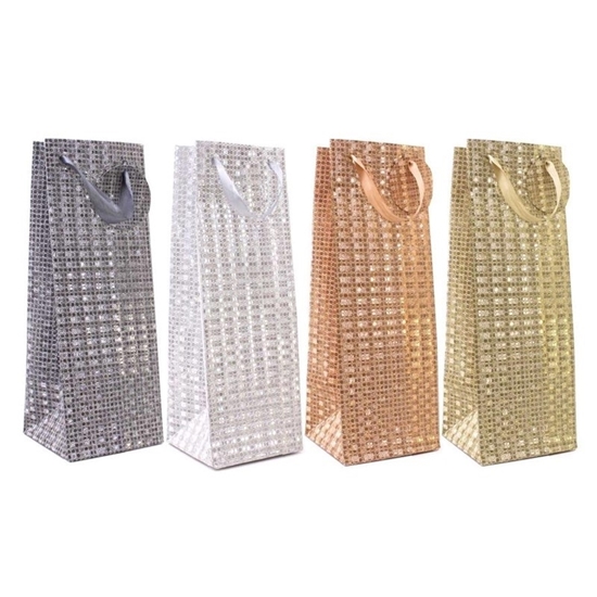 Picture of £0.89 BOTTLE GLITTER GIFT BAGS 4 ASST