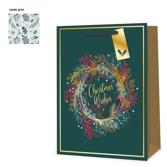 Picture of £0.79 CHRISTMAS WREATH MEDIUM GIFT BAG
